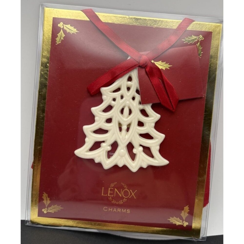 Lenox Pierced Christmas Tree Porcelain Ornament Charm Ivory
